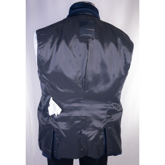 Zara Bazer Mens Sz 42 Herringbone Blue Silver Buttons Sport Coat Jacket Blazer - Picture 13 of 15